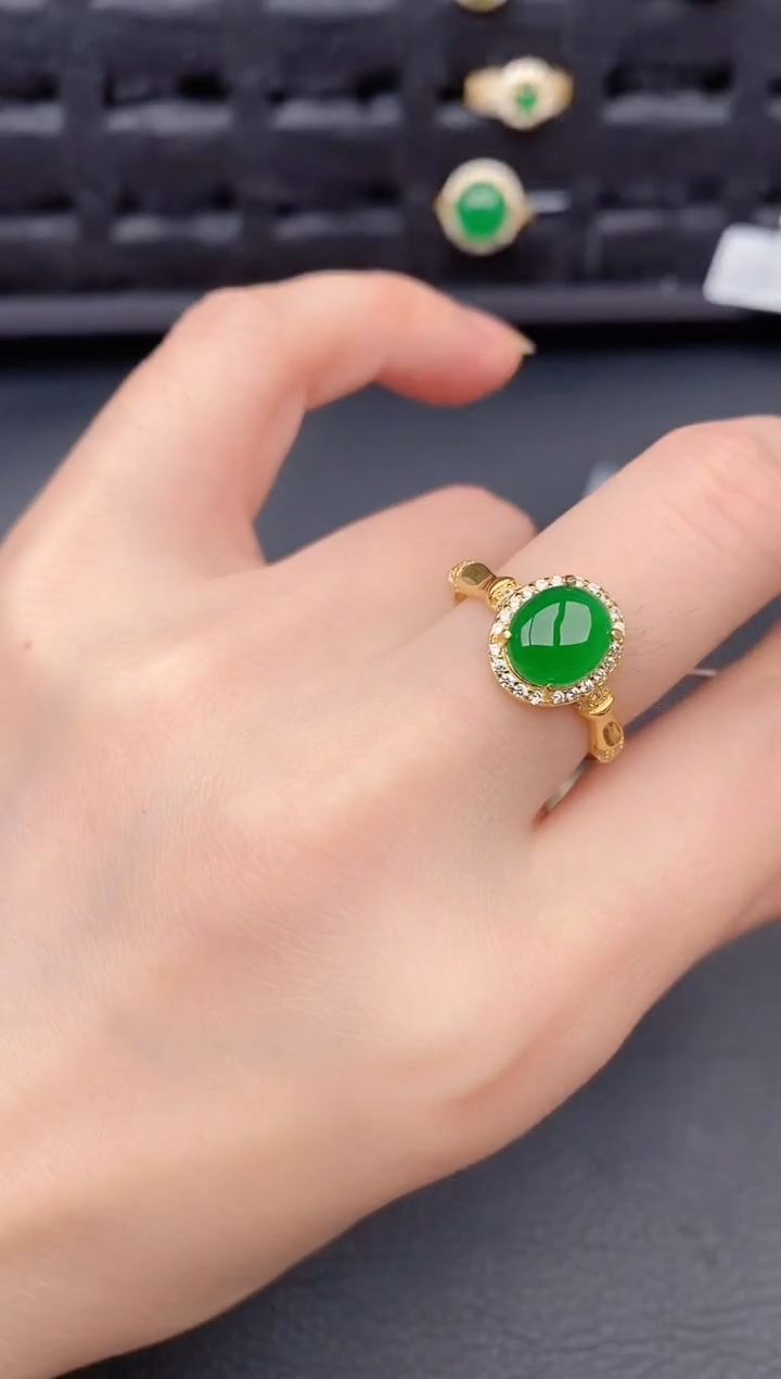 银S925镶嵌戒指翡翠天然a货翡翠265