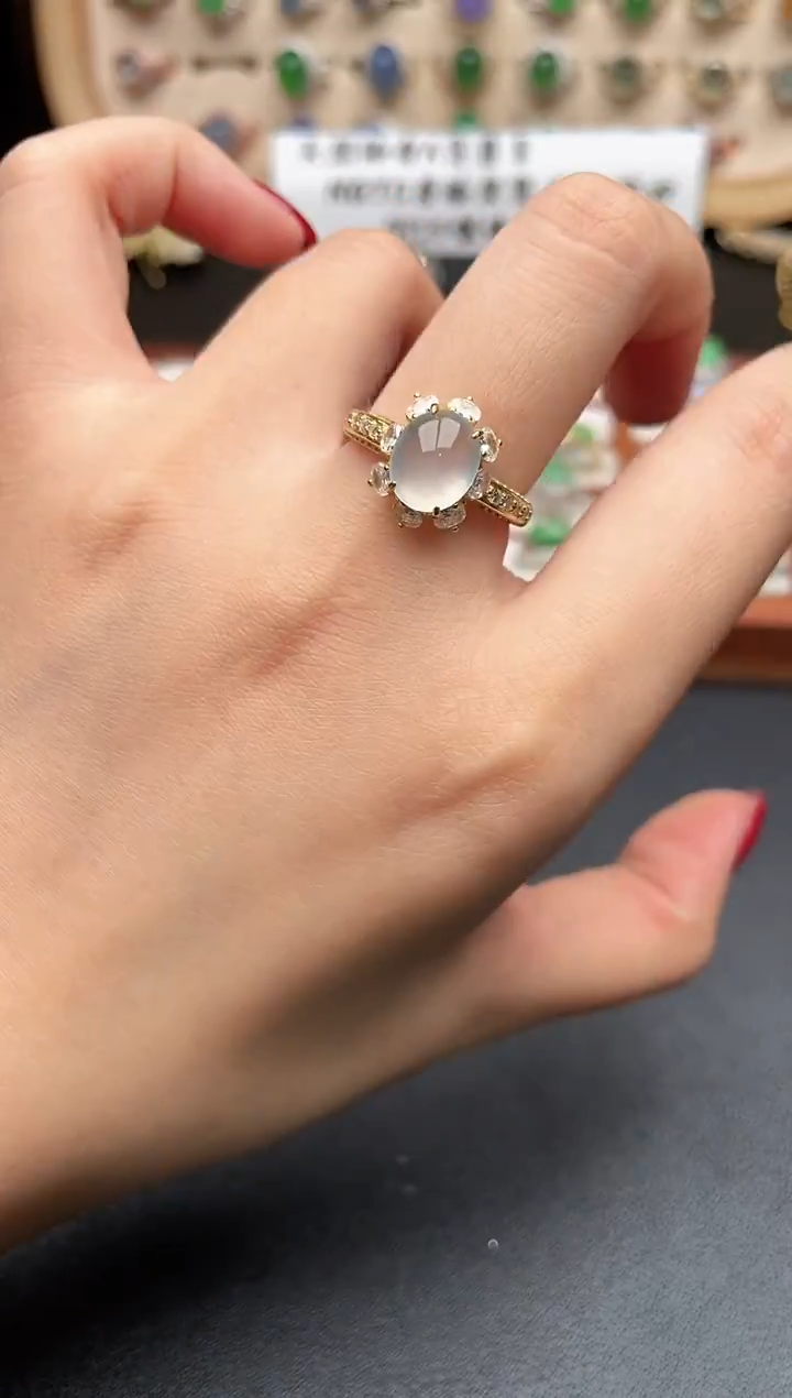 银S925镶嵌戒指翡翠一物一证一礼盒