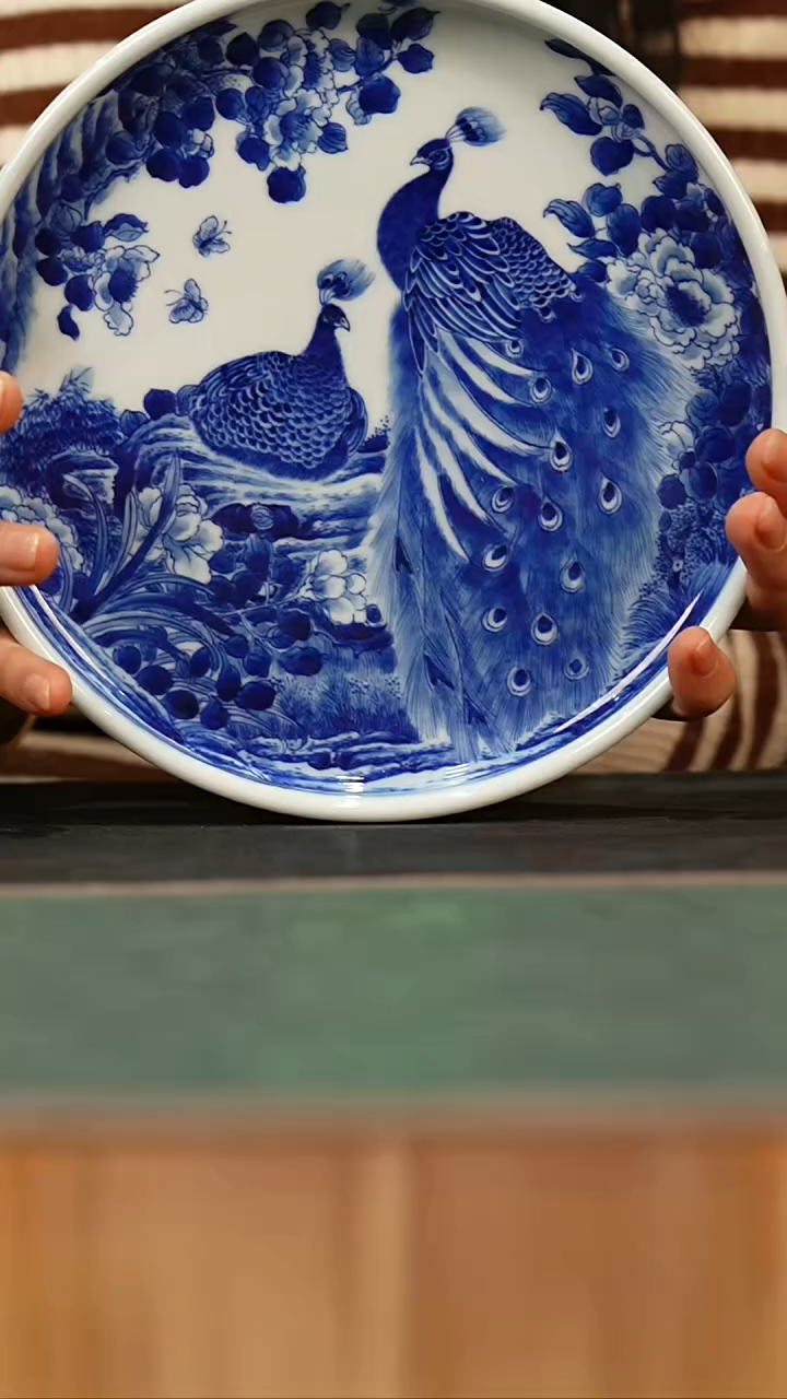 瓷瓷姑娘铭墨朗谷双孔雀壶承