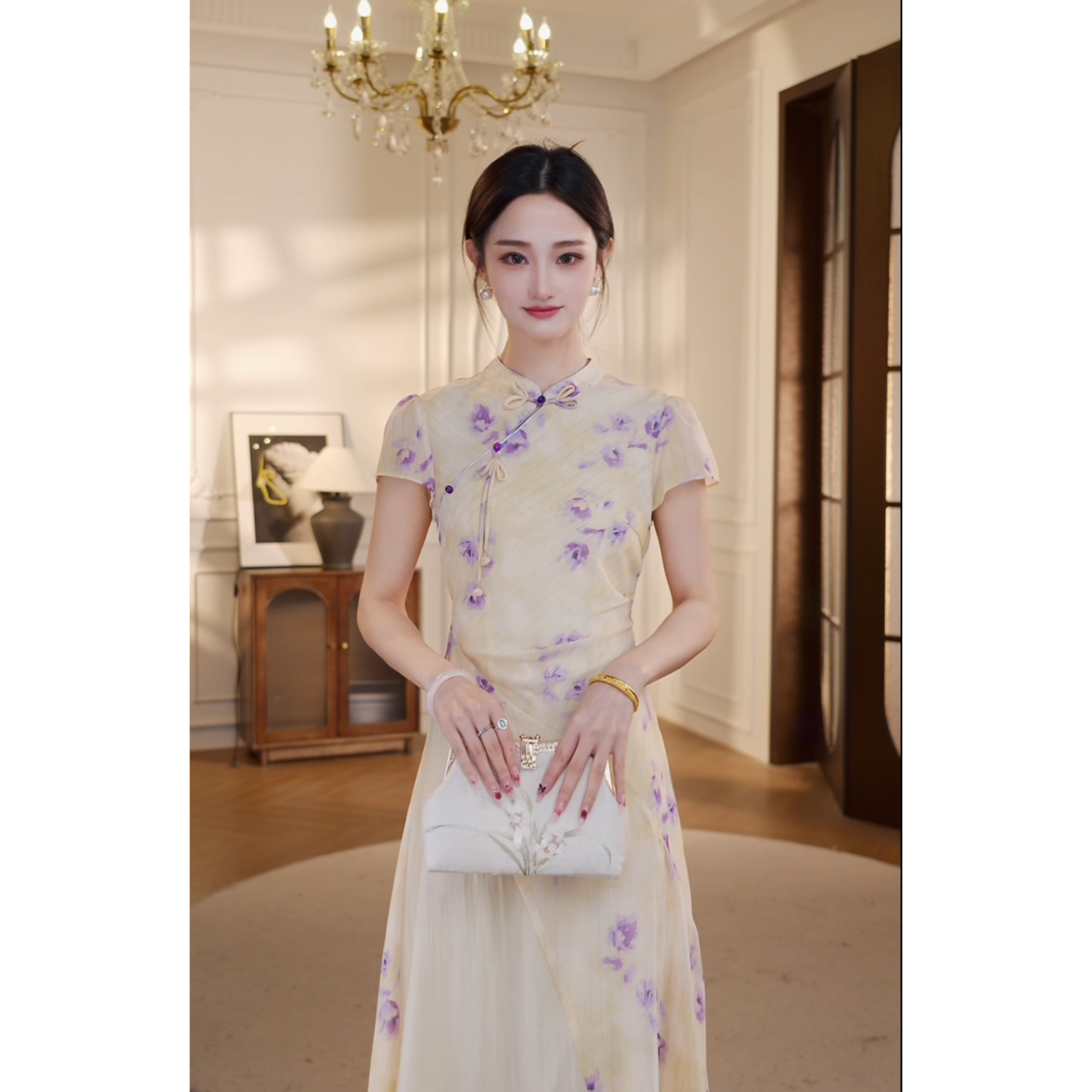 【双双&GERTCOREL】吟游漫心 新中式显瘦拼接旗袍连衣裙 XJ252L1169