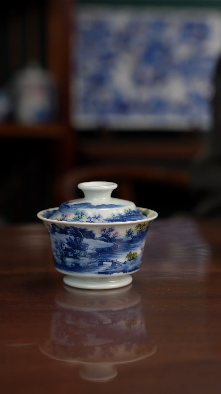 景琳藏青花北派山水采薇