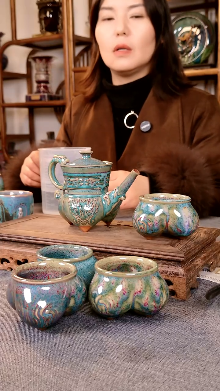 瓷片仰韶印象一壶四杯套装 土魂钧瓷