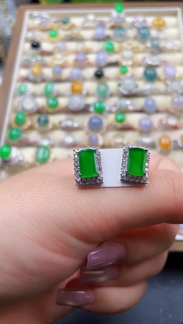 银S925镶嵌翡翠耳饰178