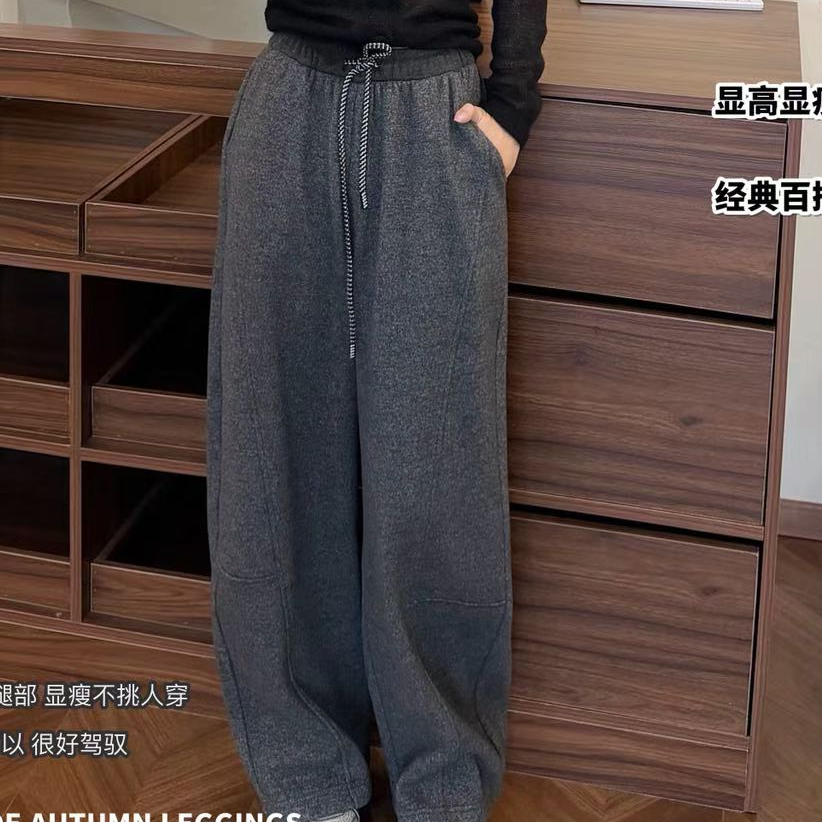 【JIANXI】定制2025新款加绒加厚休闲直筒裤女冬季松紧腰显瘦百搭