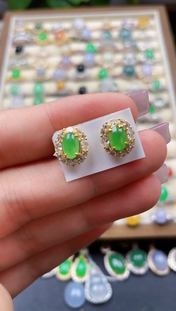 银S925镶嵌翡翠耳饰193