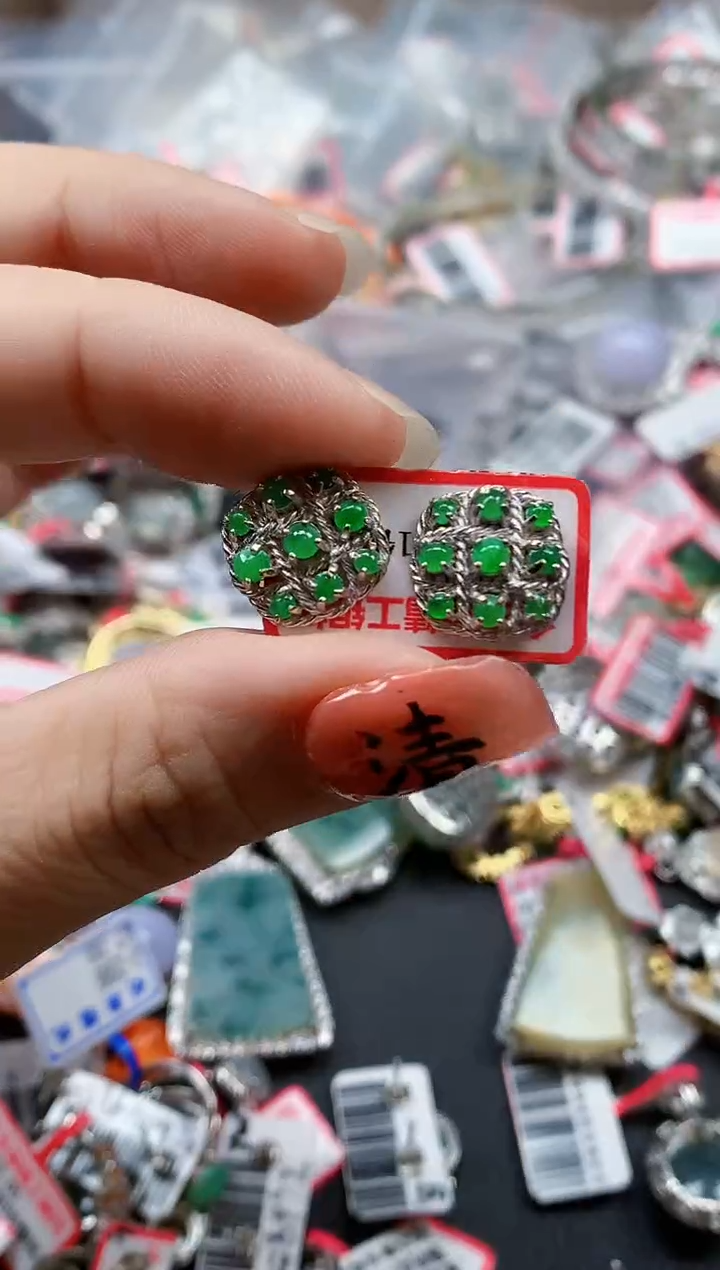 银S925镶嵌戒指翡翠天然A货缅甸翡翠