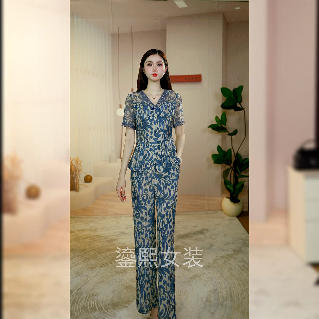 【鎏熙女装】25A-331气质休闲夏季两件套时尚减龄套装女装