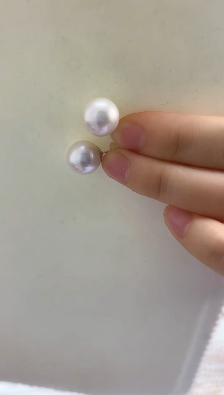 银S925镶嵌耳饰淡水珍珠11-12耳钉