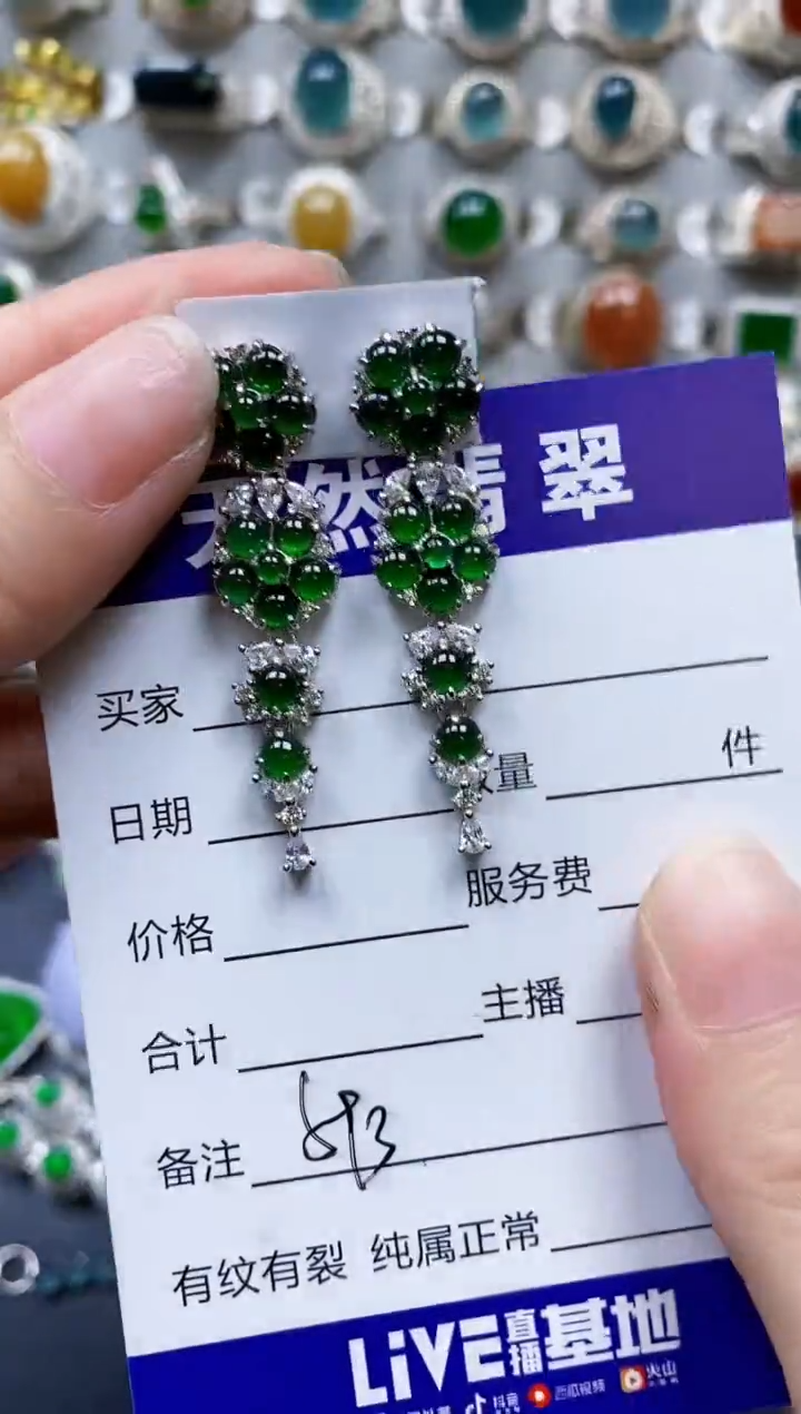 【闪购商品】翡翠银S925镶嵌耳饰0593