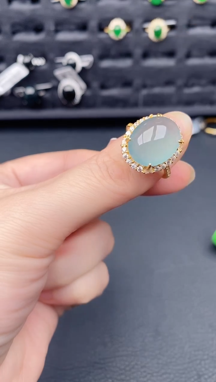 银S925镶嵌戒指翡翠天然a货翡翠387