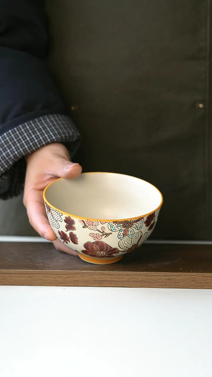 【闪购商品】陶瓷6手绘山梅牡丹米饭碗6个装@4-2@