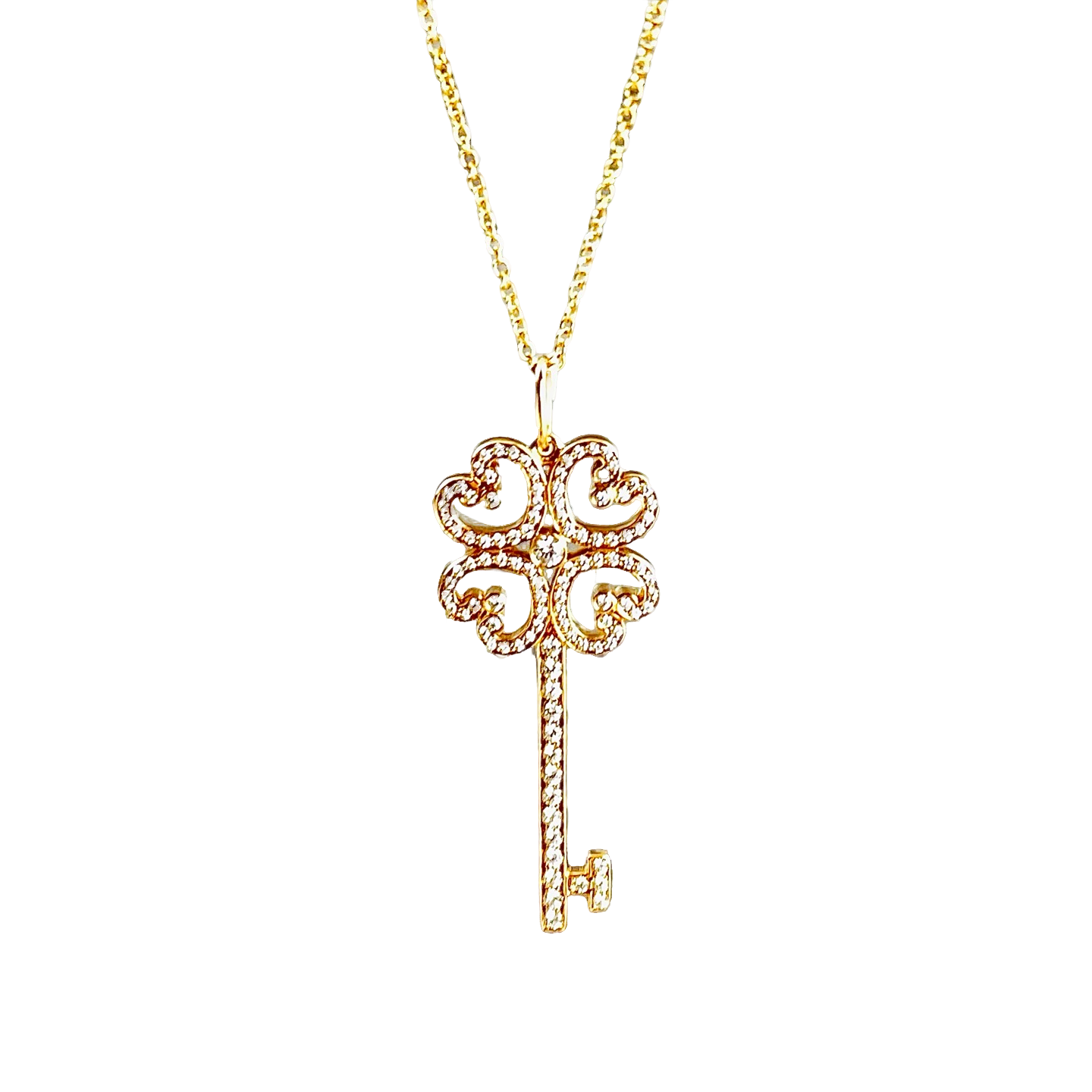 99新 Tiffany & Co./蒂芙尼 四叶草18K玫瑰金满钻钥匙吊坠项链