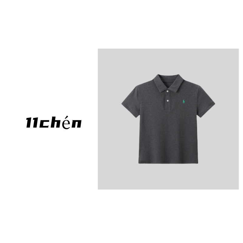 【11chén】“瓷灰蘸碧”正肩POLO衫翻领短袖T恤