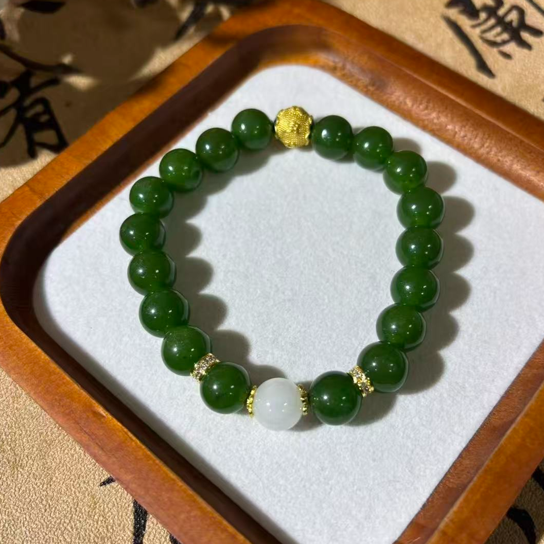 和田玉圆珠古风款手串9mm+*（多样性发一件）