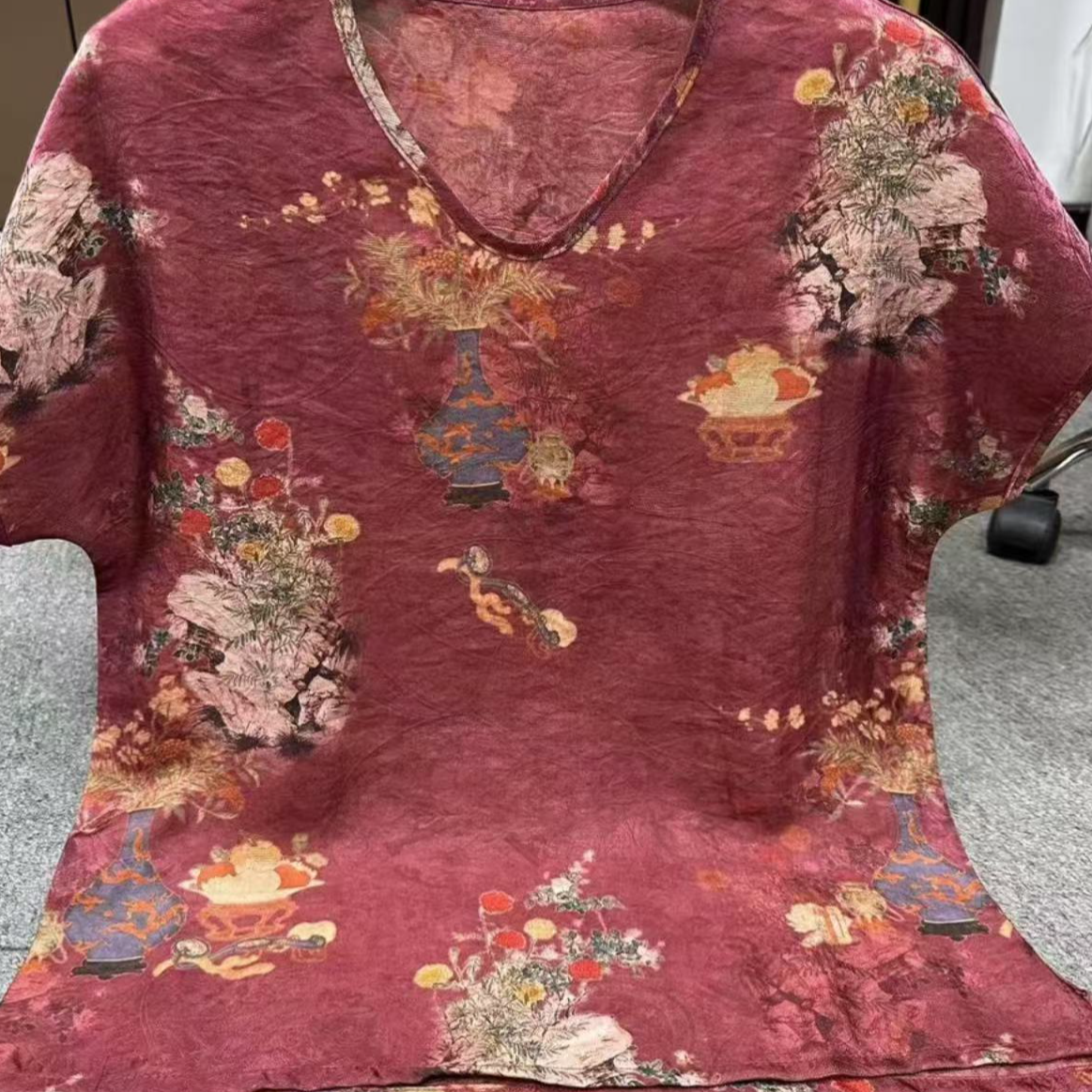 1091玲珑上衣花高端领透气夏季妈妈装