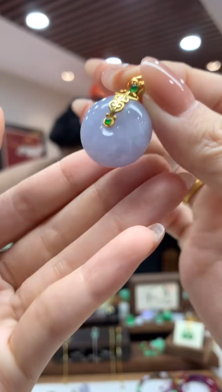 翡翠18K金镶嵌吊坠(不含链)平安扣