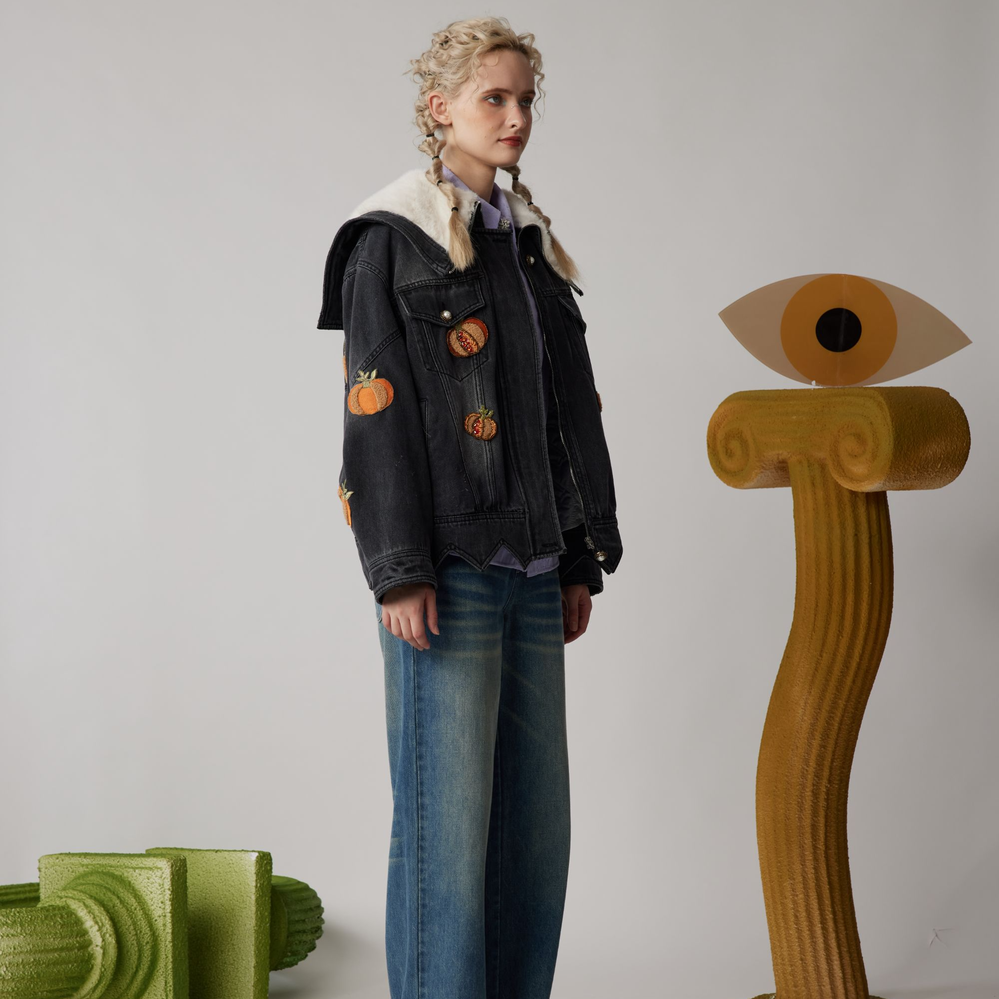 【达人专属】朝峰冬款拼接复古时尚重工绣花外套CFE5G535-5053N