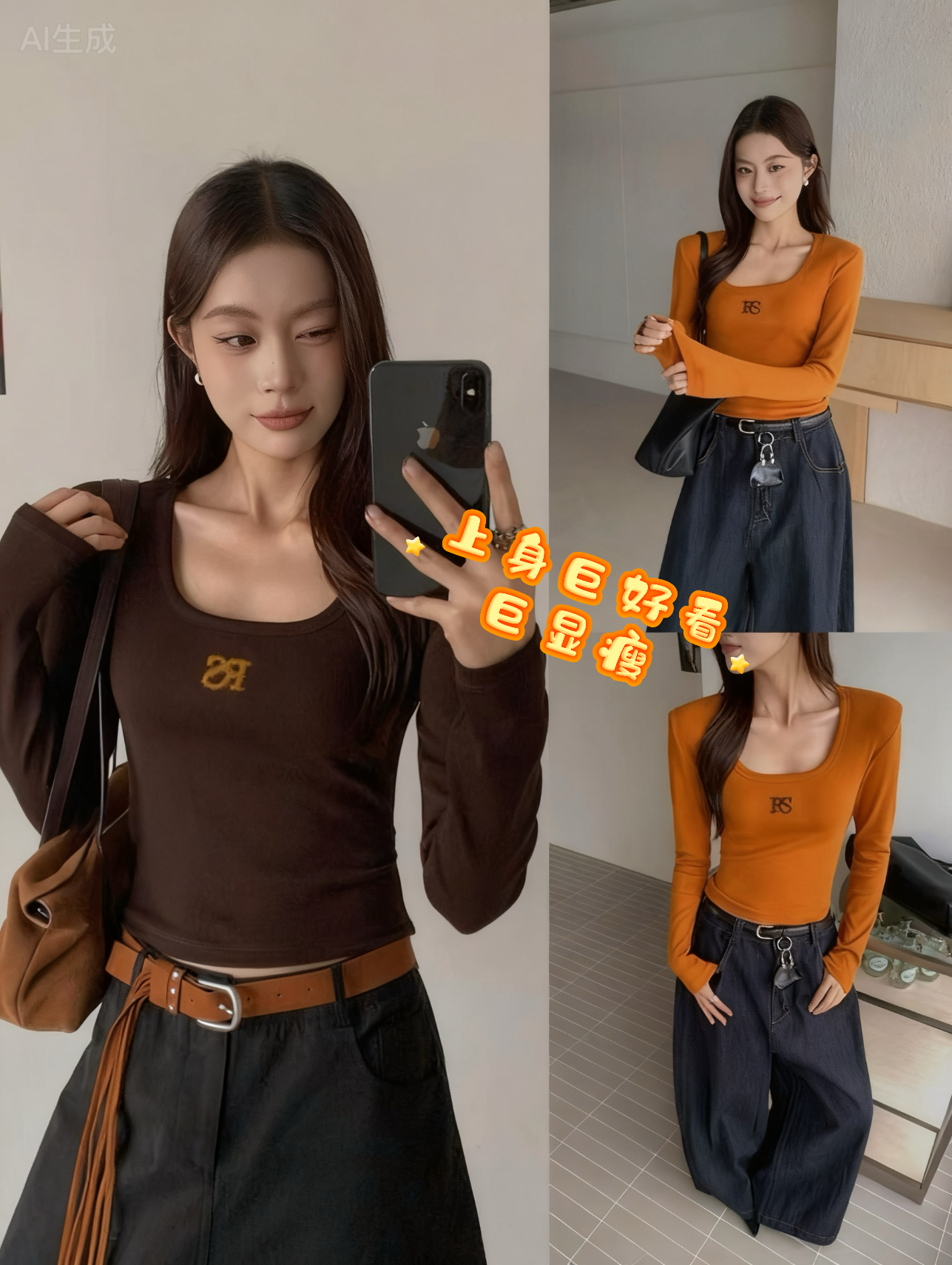 秋冬2025爆款字母针针刺绣RS螺纹韩版高弹百搭辣妹长袖t恤打底衫