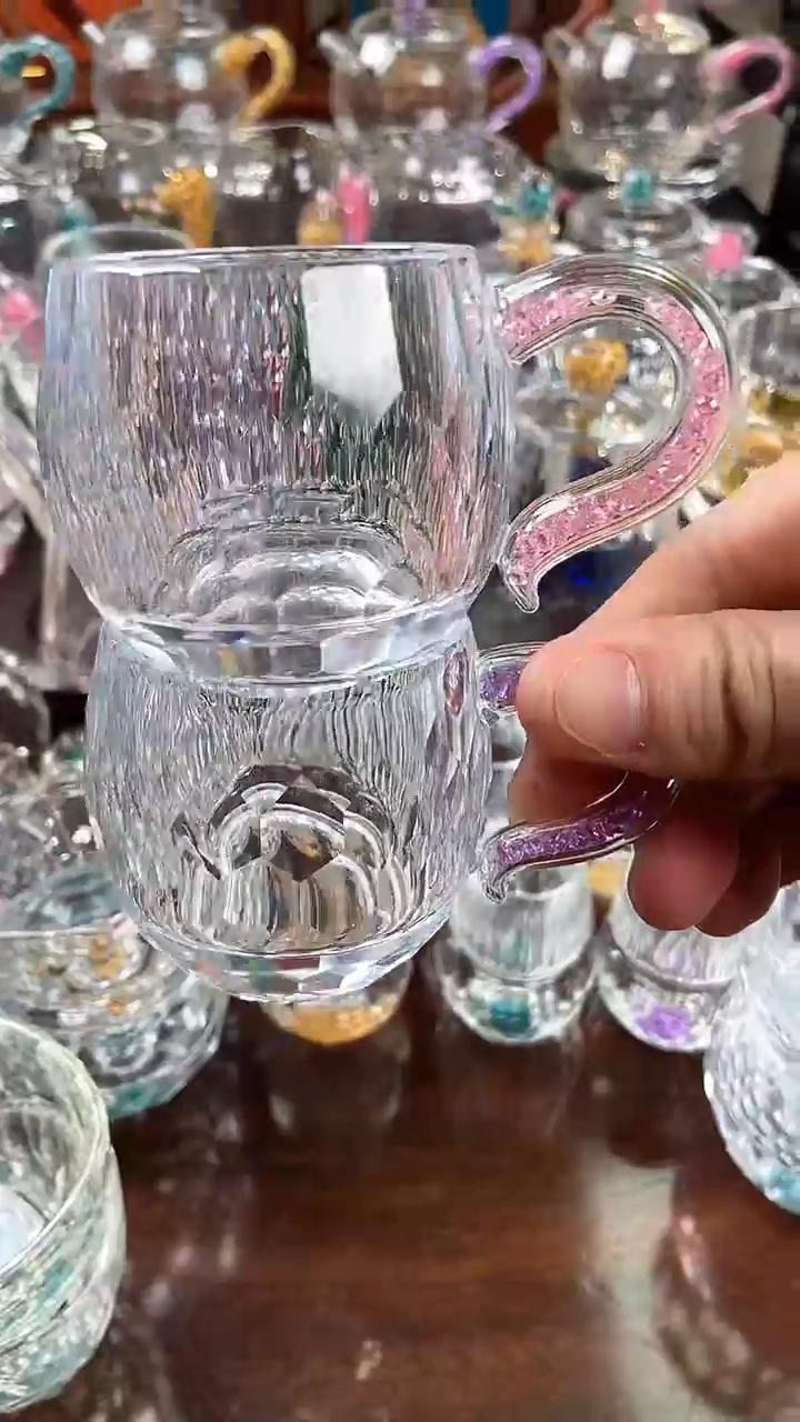 【闪购商品】玺宴新款水晶弯把小茶碗粉钻+紫罗兰