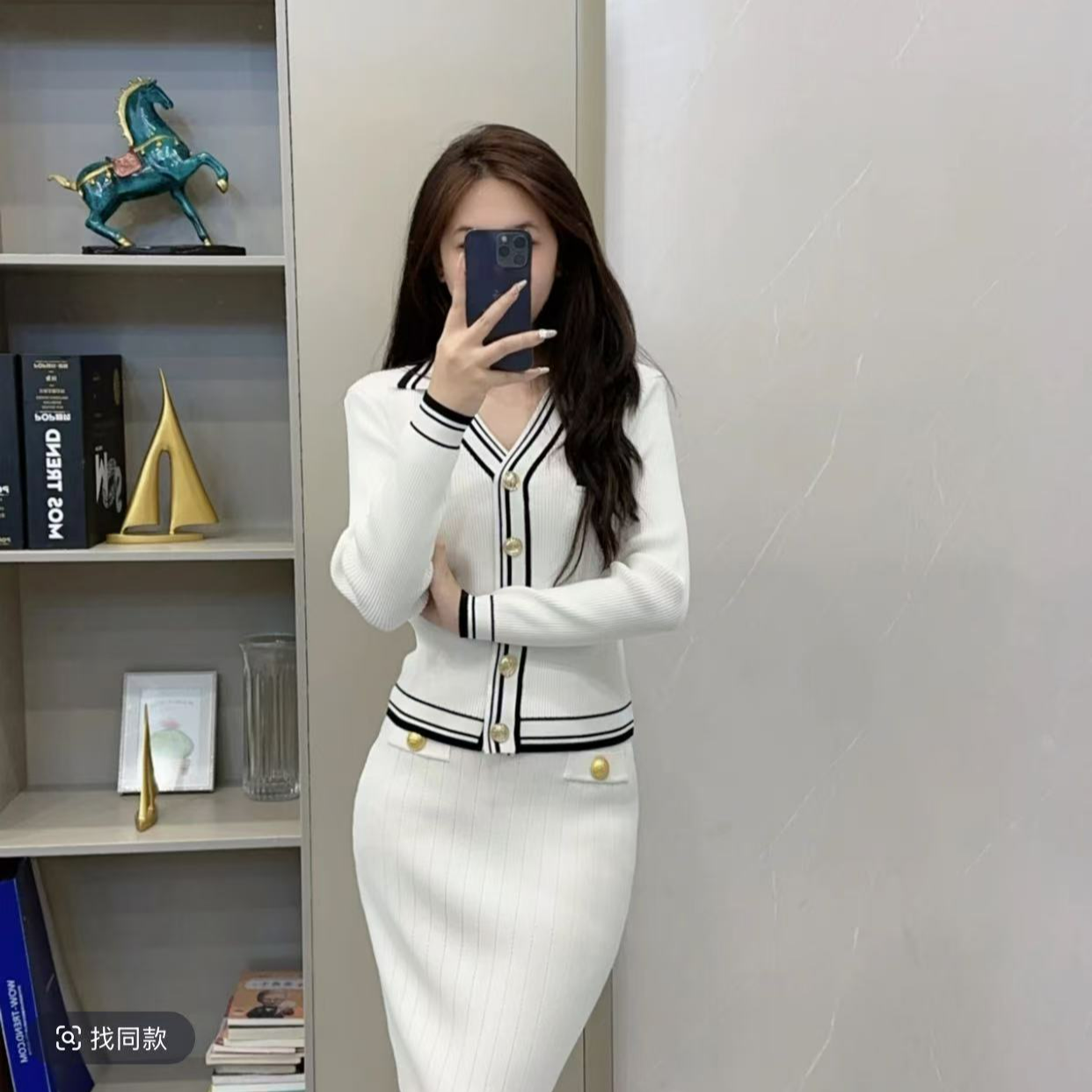 676新款小香风长袖针织上衣女撞色设计感气质名媛短款V领毛衣