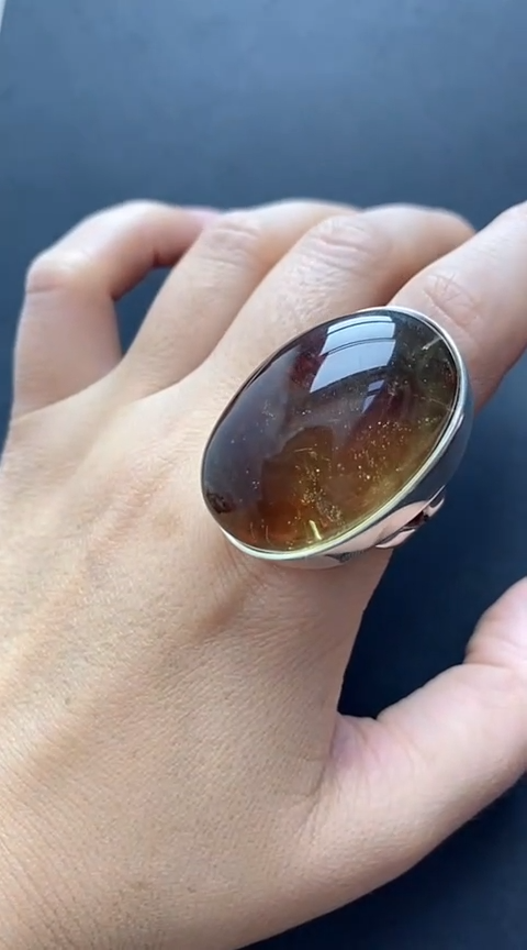 【闪购商品】琥珀裸石银S925镶嵌琥珀戒指