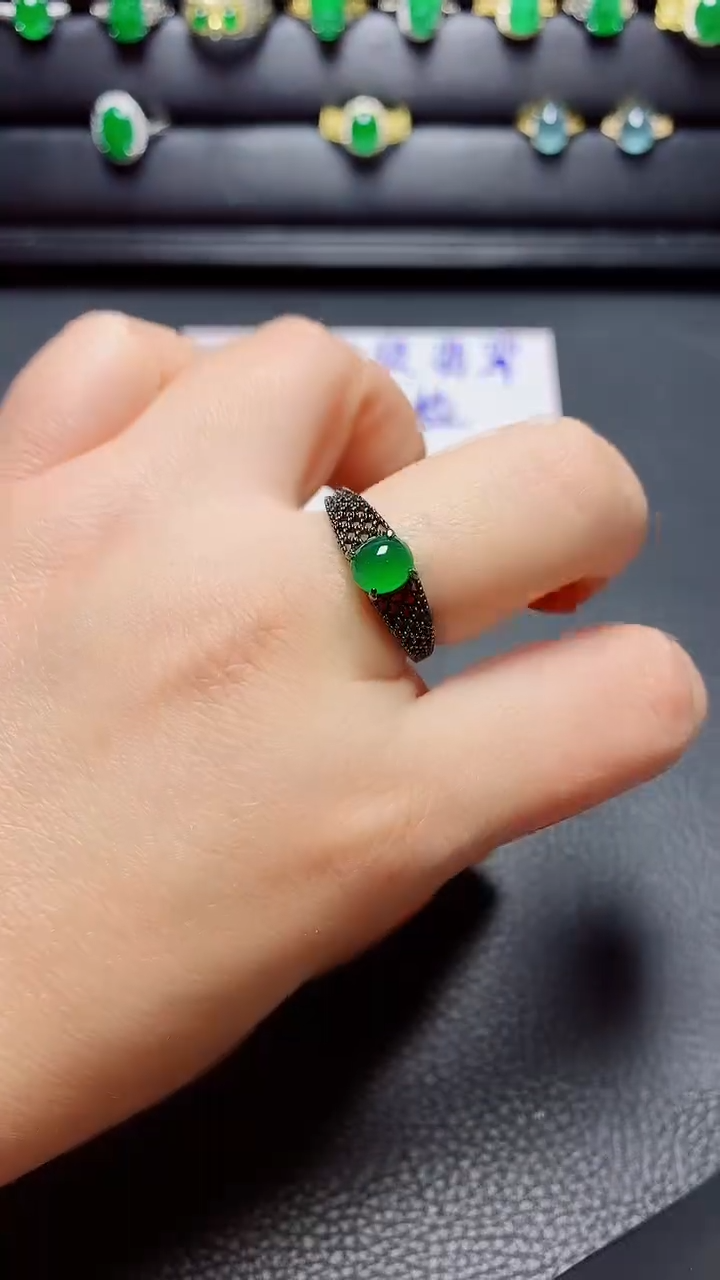 银S925镶嵌戒指翡翠天然翡翠A货s925银镶