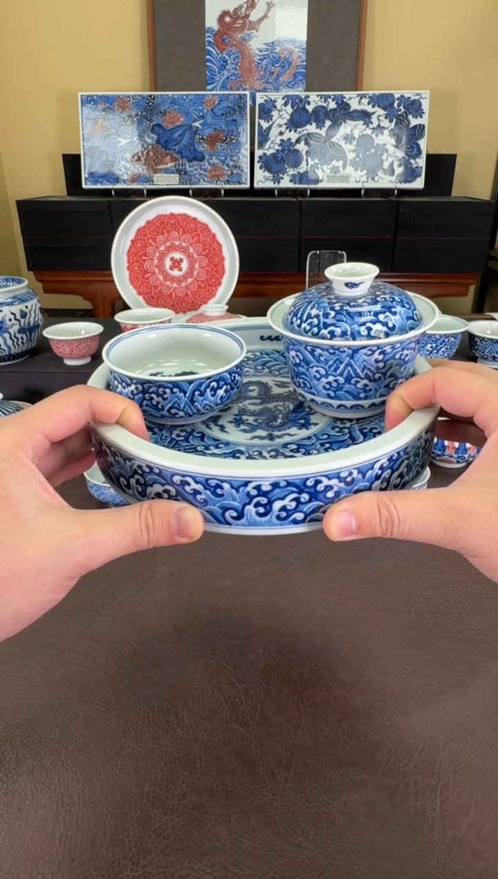 【闪购商品】三件套团龙【壶承+马蹄盖碗+矮炉式杯】