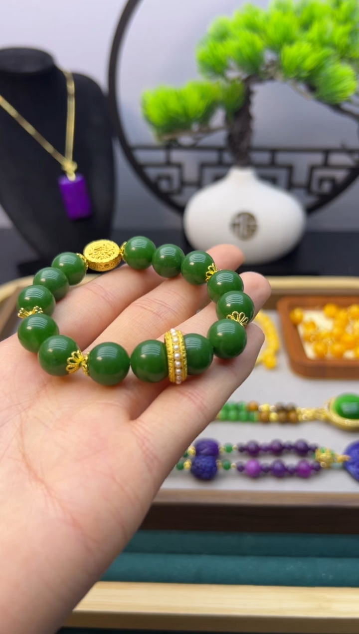 【闪购商品】和田玉手链14K金镶嵌S457           