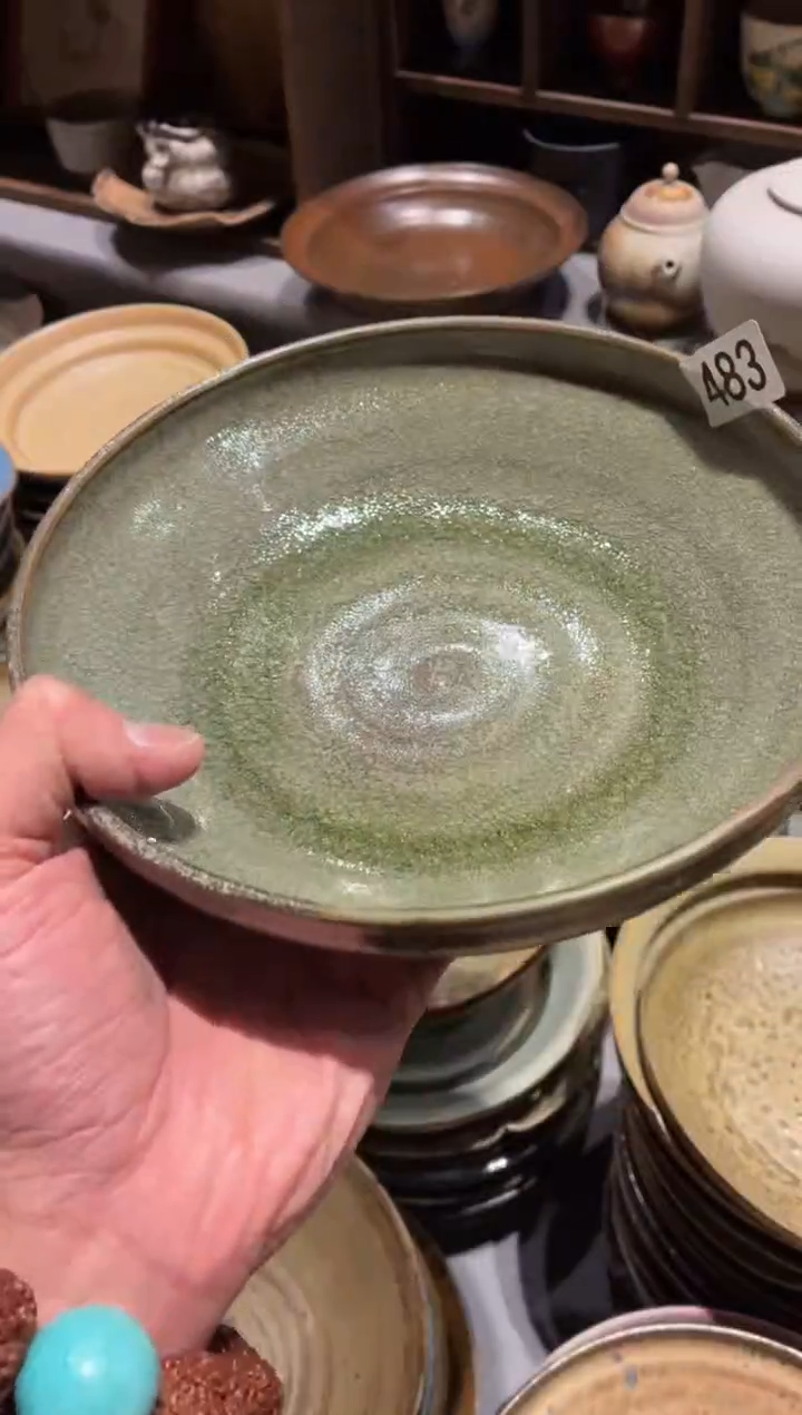 瓷片没****花483微瑕玻化绿深盘1个