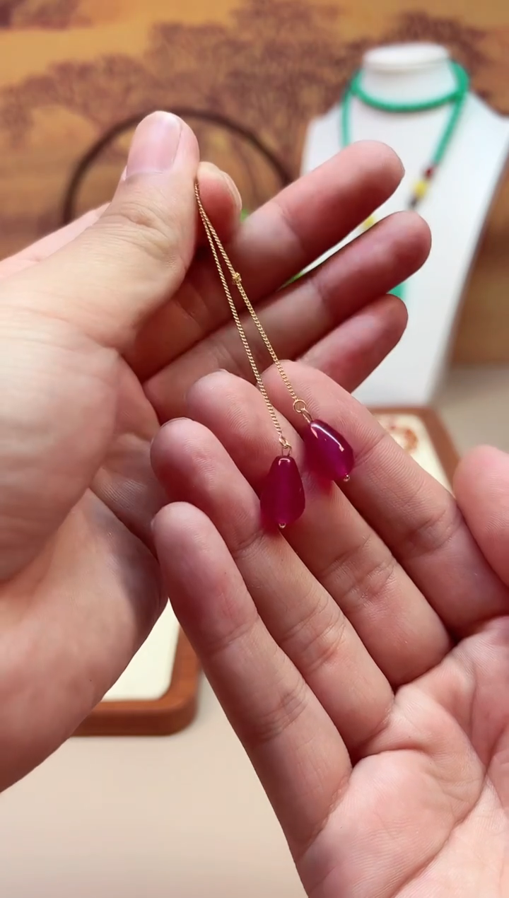 碧玺耳饰14K金镶嵌E366