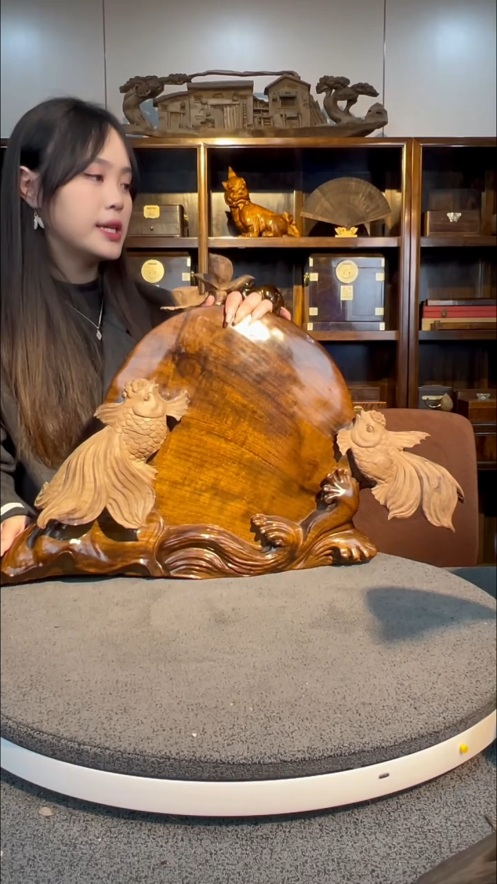 【闪购商品】金丝楠木雕金鱼满堂1