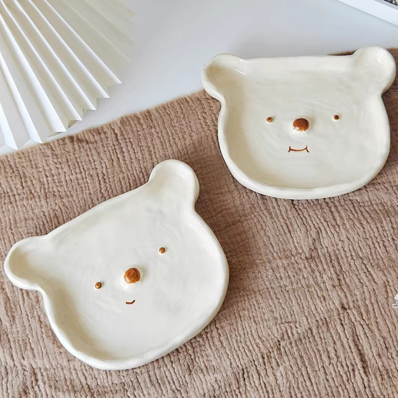 ins小熊餐盘陶瓷可爱盘子家用菜盘早餐盘好看的甜品盘点心水果盘