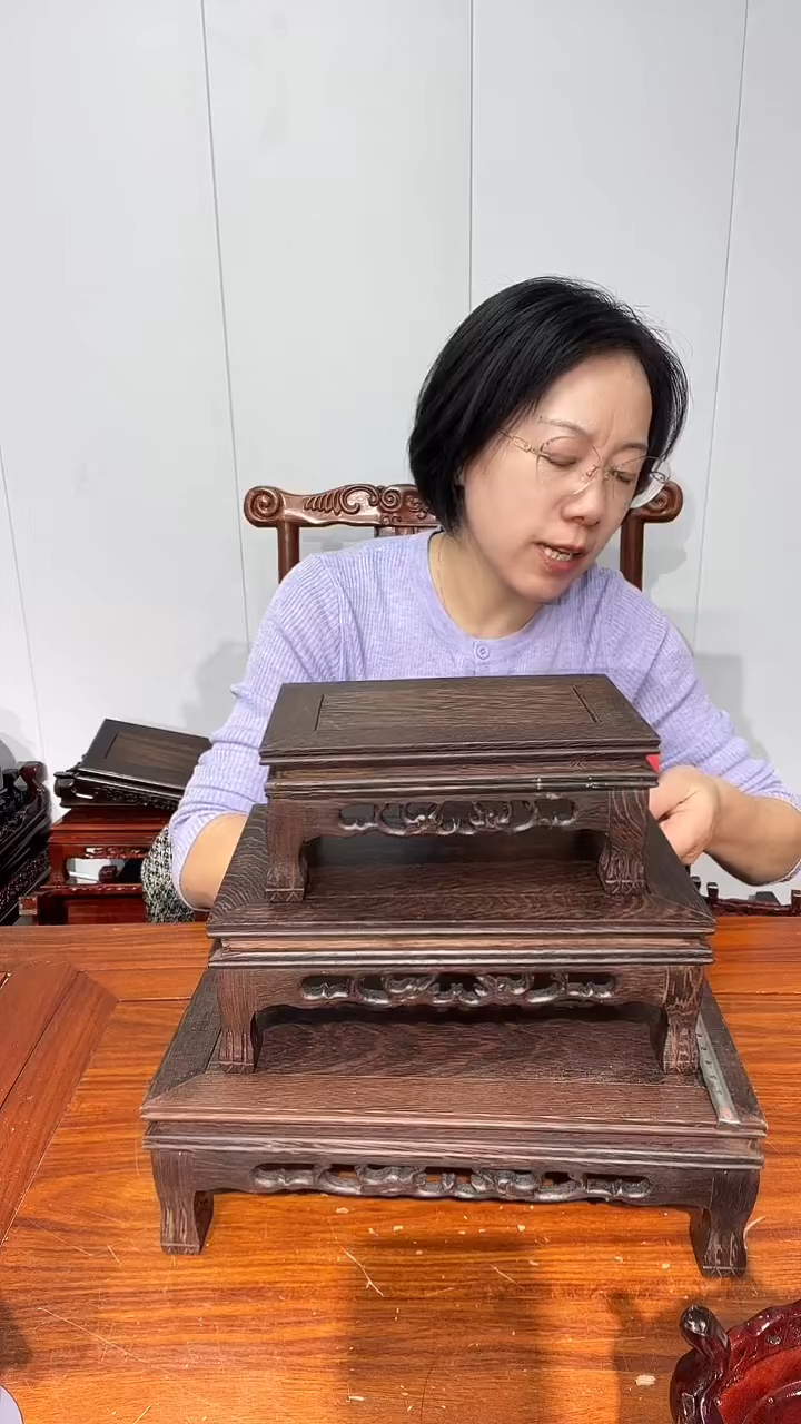 木鸡翅木原木原色长方底座套三