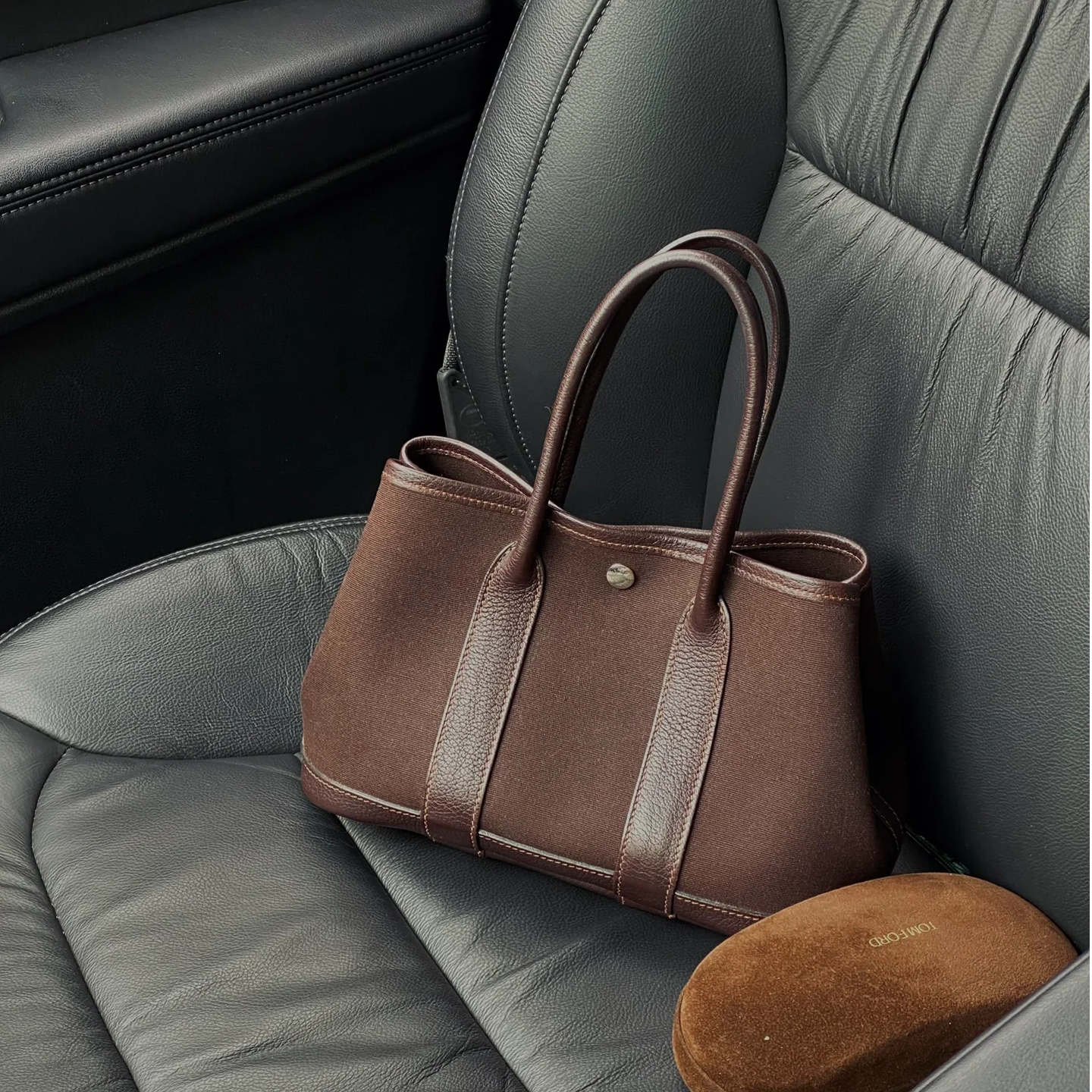 95新 Hermes/爱马仕 mini 花园 乌木银扣 拼帆布 框H刻