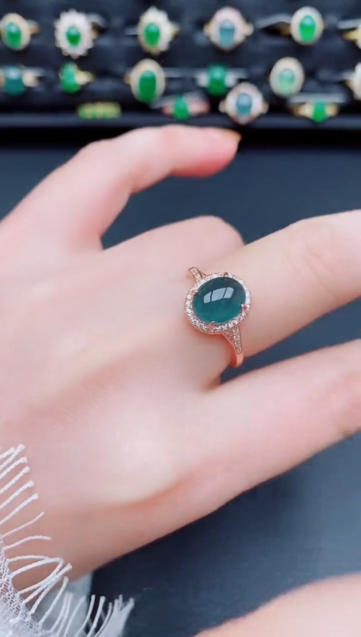 【闪购商品】翡翠戒指银S925镶嵌天然a货翡翠15