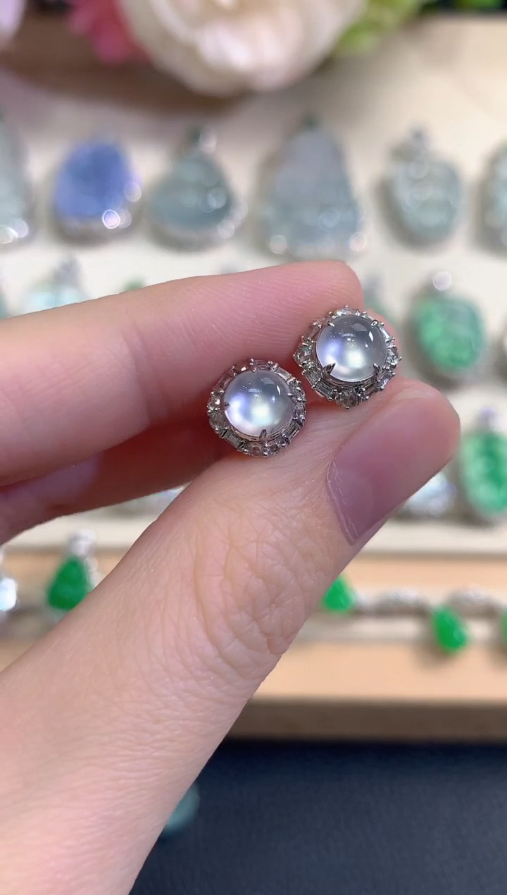 18K金镶嵌翡翠耳饰秋日珠宝多样性发货一件W35