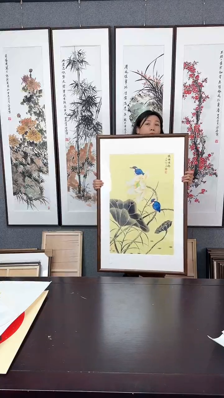 【闪购商品】国画荷花实木装裱