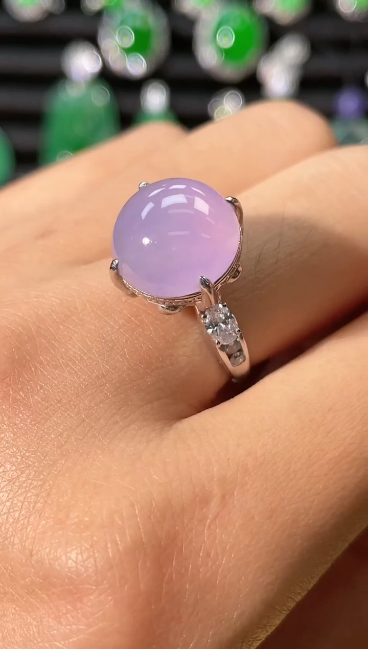 翡翠戒指18K金镶嵌蛋面戒指