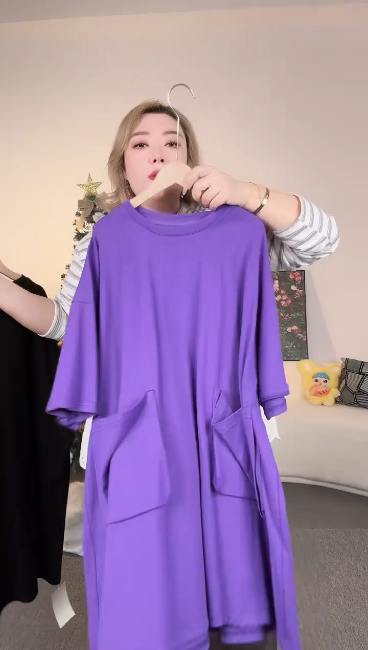 紫色大口袋T恤 穿200斤