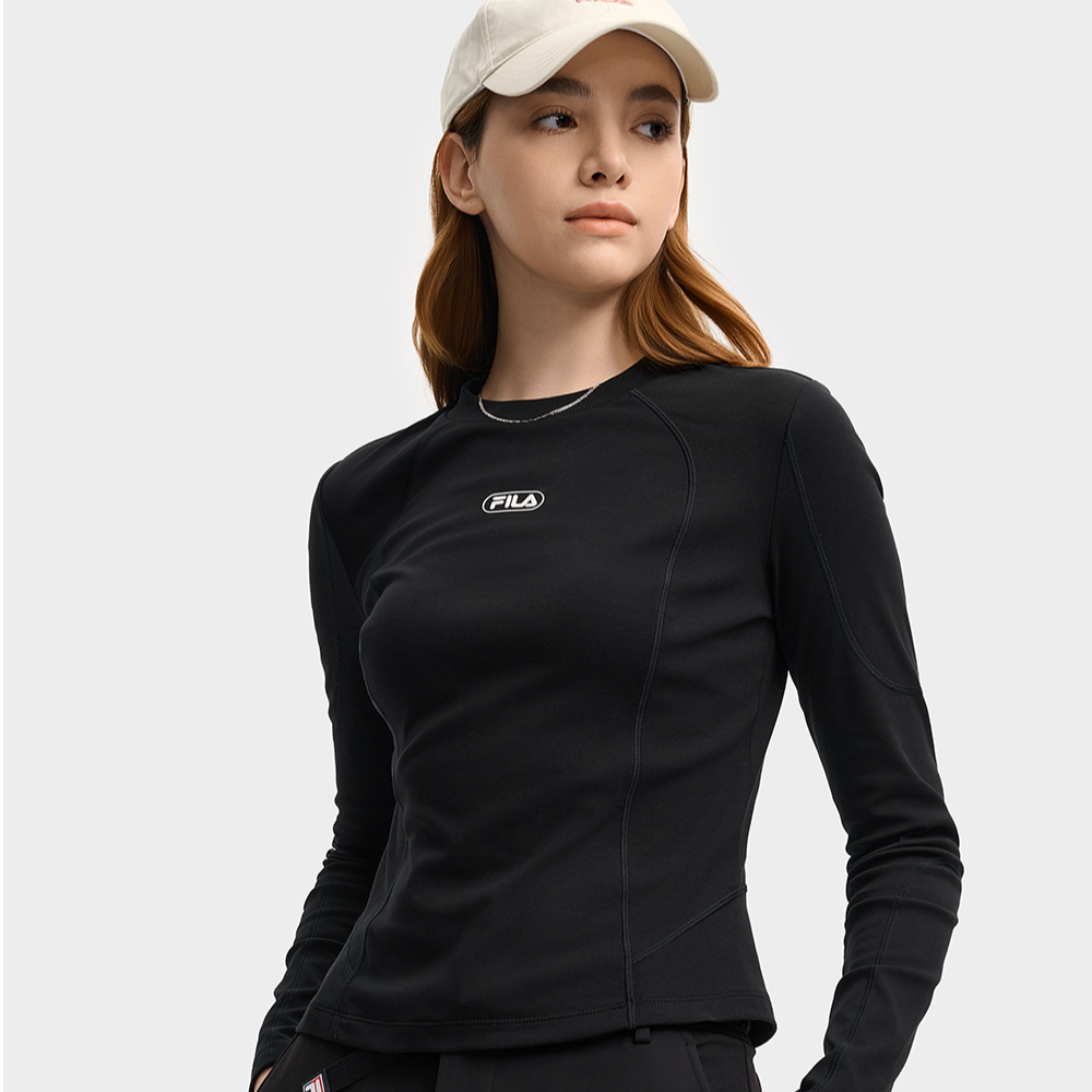 FILA斐乐女装圆领常规字母修身长袖套头衫秋冬打底F11W549208F