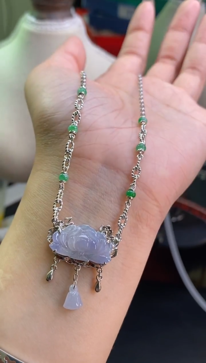 颈饰银S925镶嵌翡翠净货19417