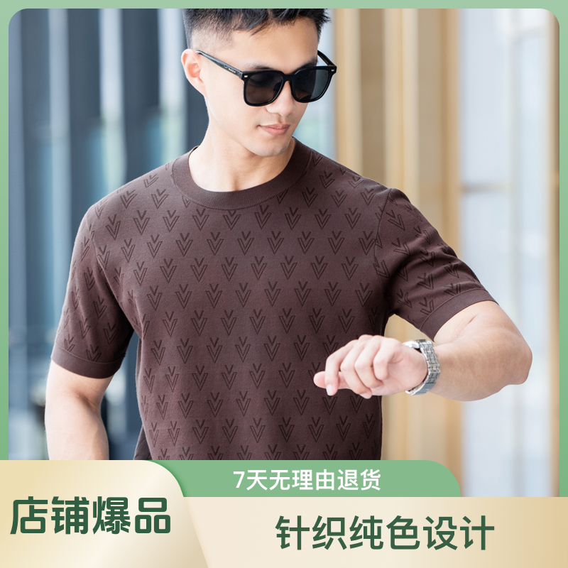 纯色秋季圆领短袖针织衫毛衣百搭弹力高档