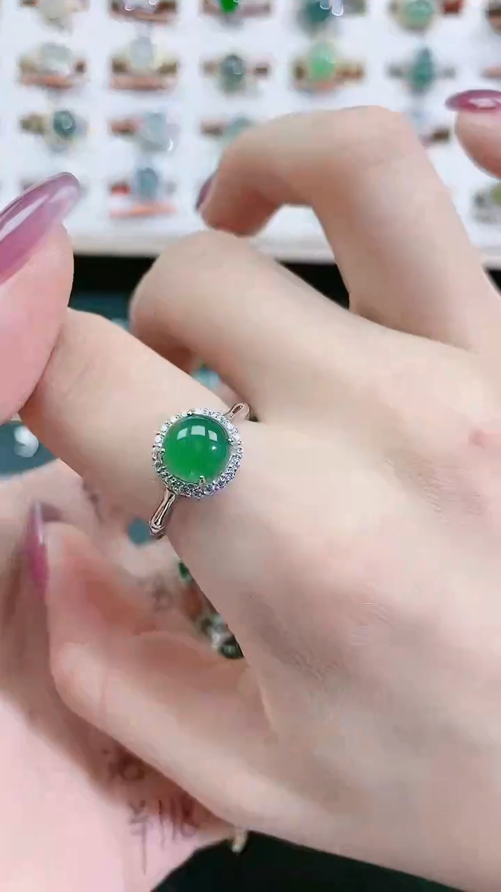 银S925镶嵌戒指翡翠天然翡翠