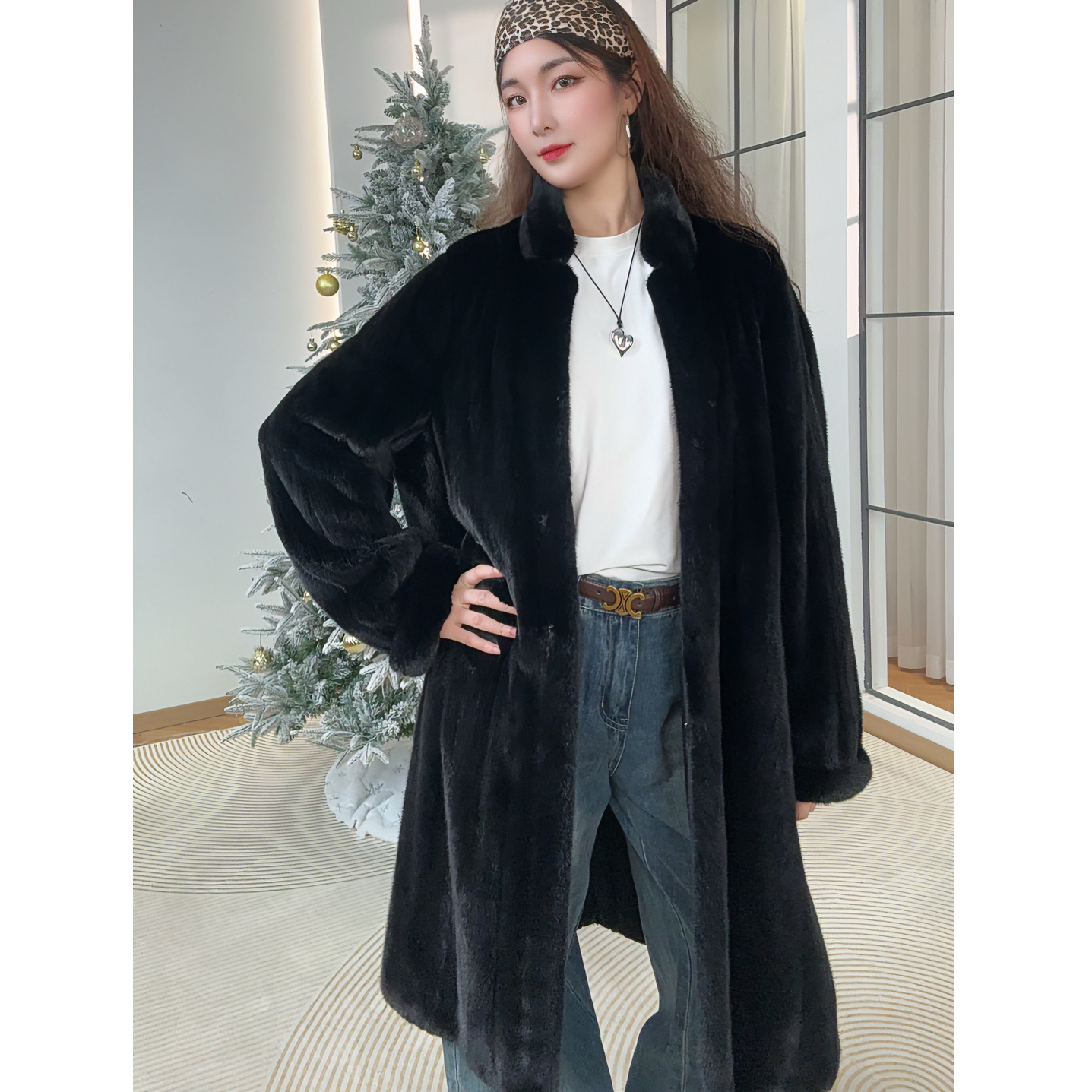 【卡诗貂尔】水貂皮草外套女宝嘉美立领长款貂皮大衣整张整貂3323