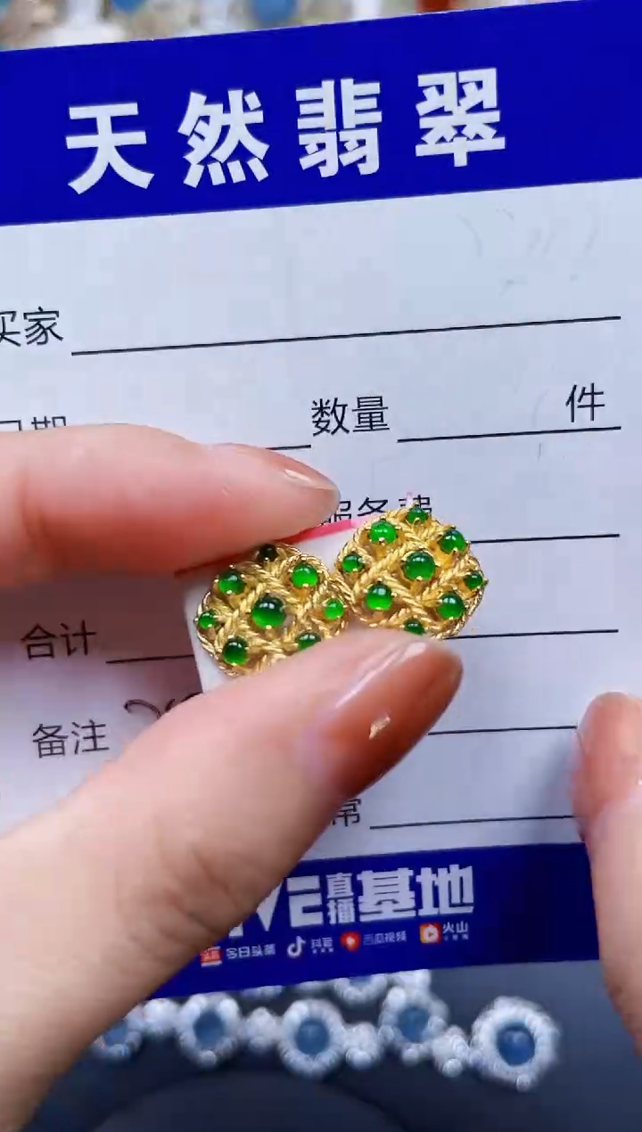 银S925镶嵌翡翠耳饰284