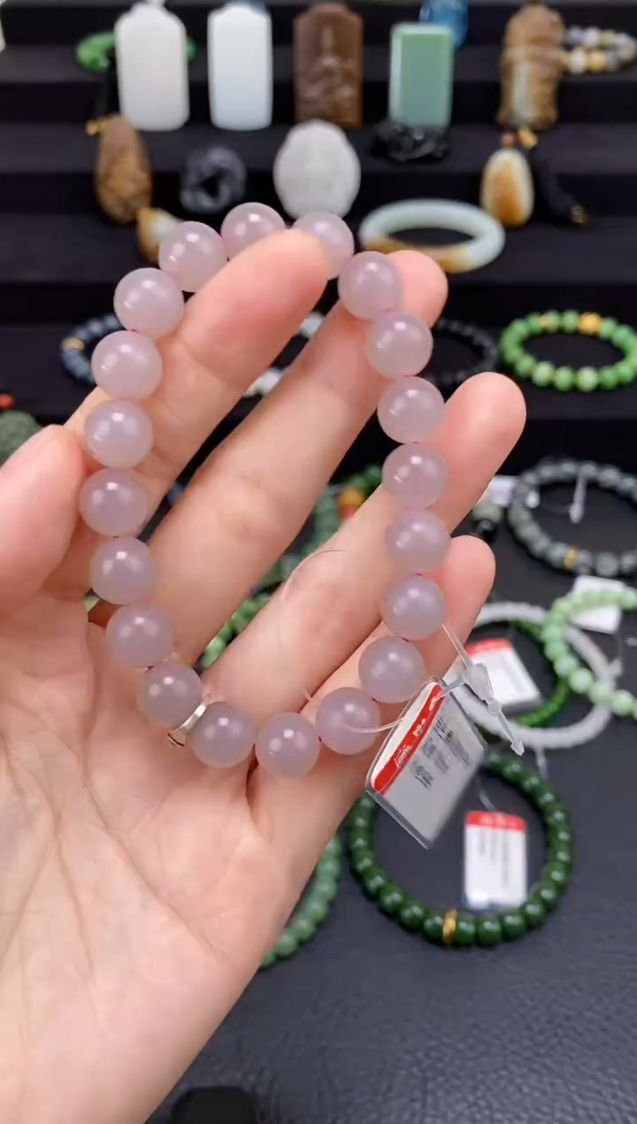 未镶嵌和田玉挂件10mm藕粉圆珠手串