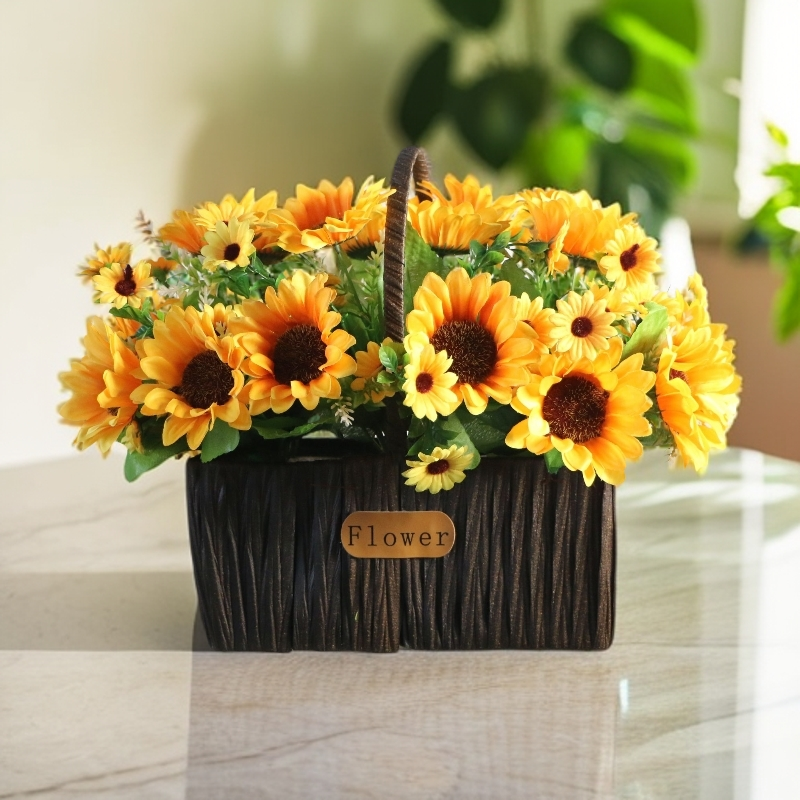 向日葵仿真花室内客厅桌面田园风格装饰摆件空调上摆放的花