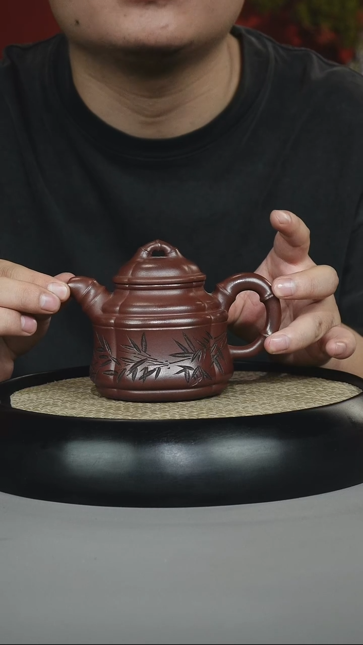 茶壶紫砂 龙血砂 四方竹鼎 