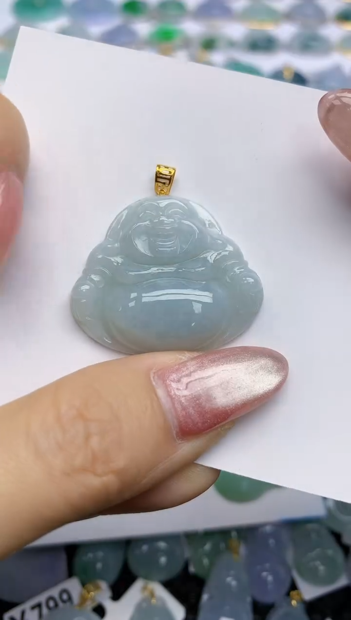 【闪购商品】翡翠挂件18K金镶嵌天然翡翠A货