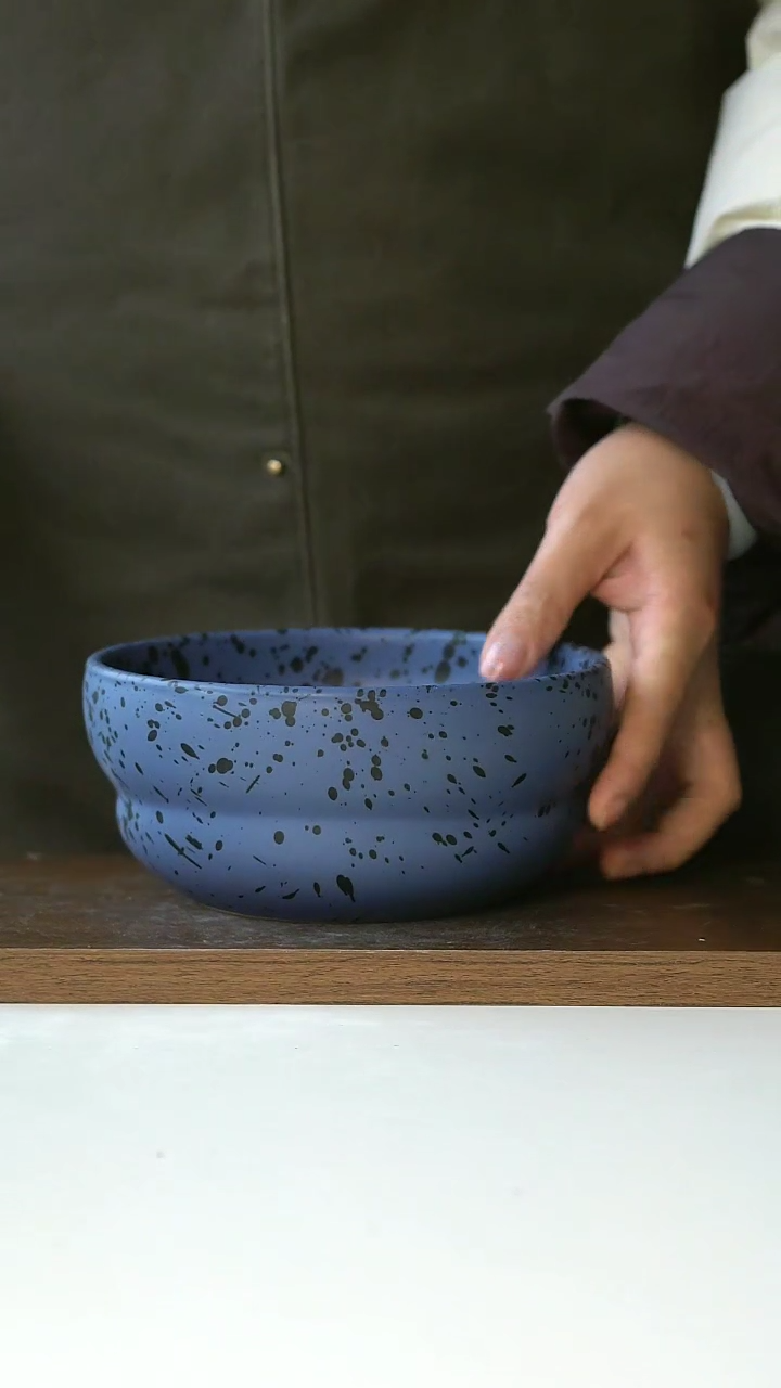 【闪购商品】陶瓷泼墨紫沙拉碗15cm微瑕@4-2@